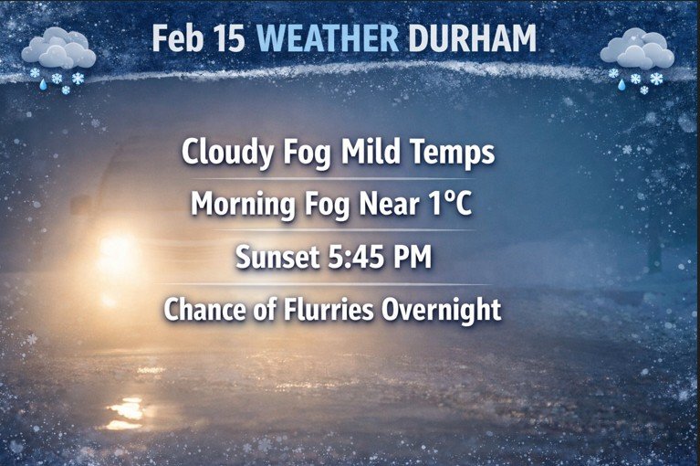feb 15th weather durham cloudy fog mild temps