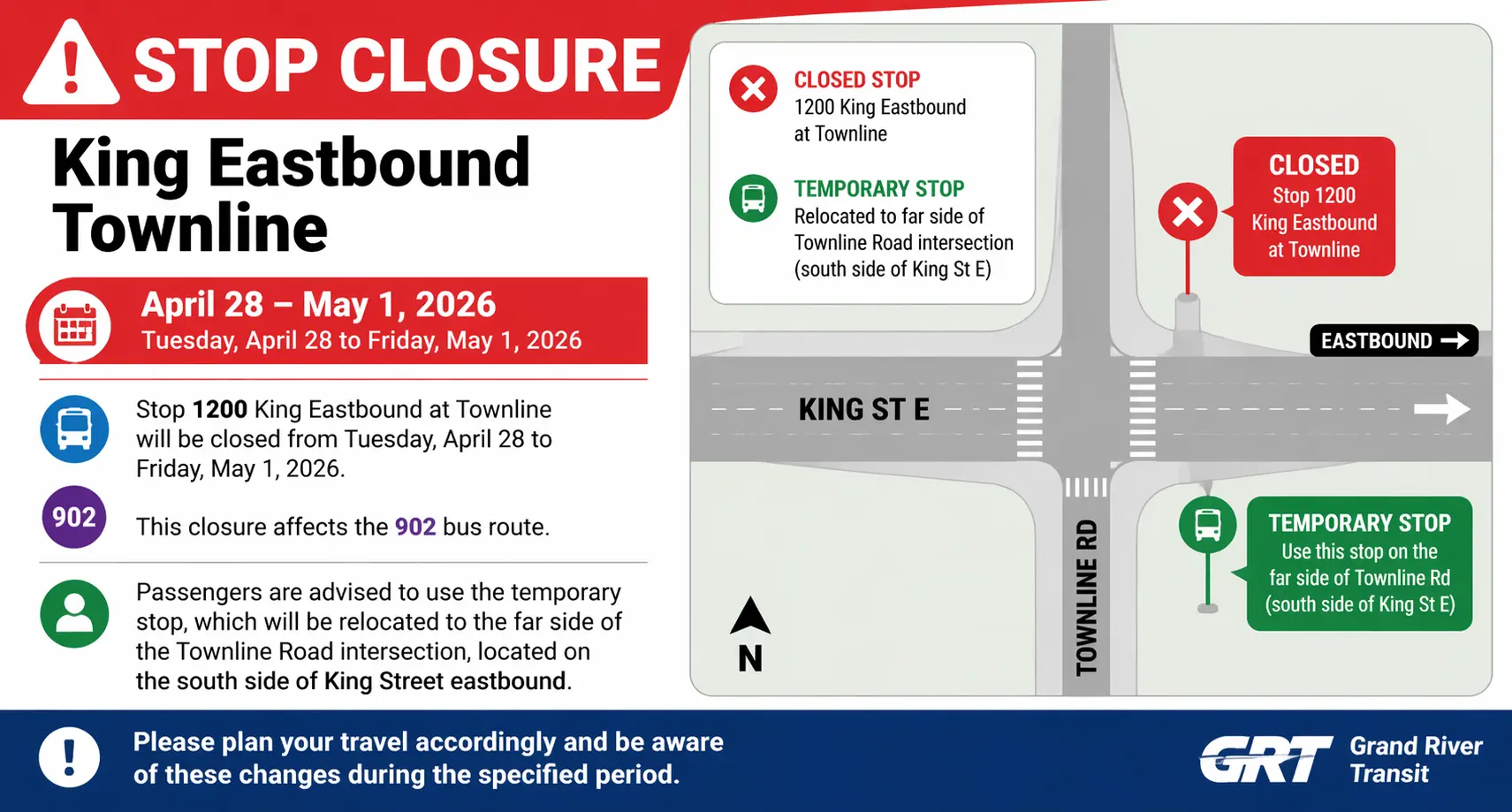Stop Closure King Eastbound Townline