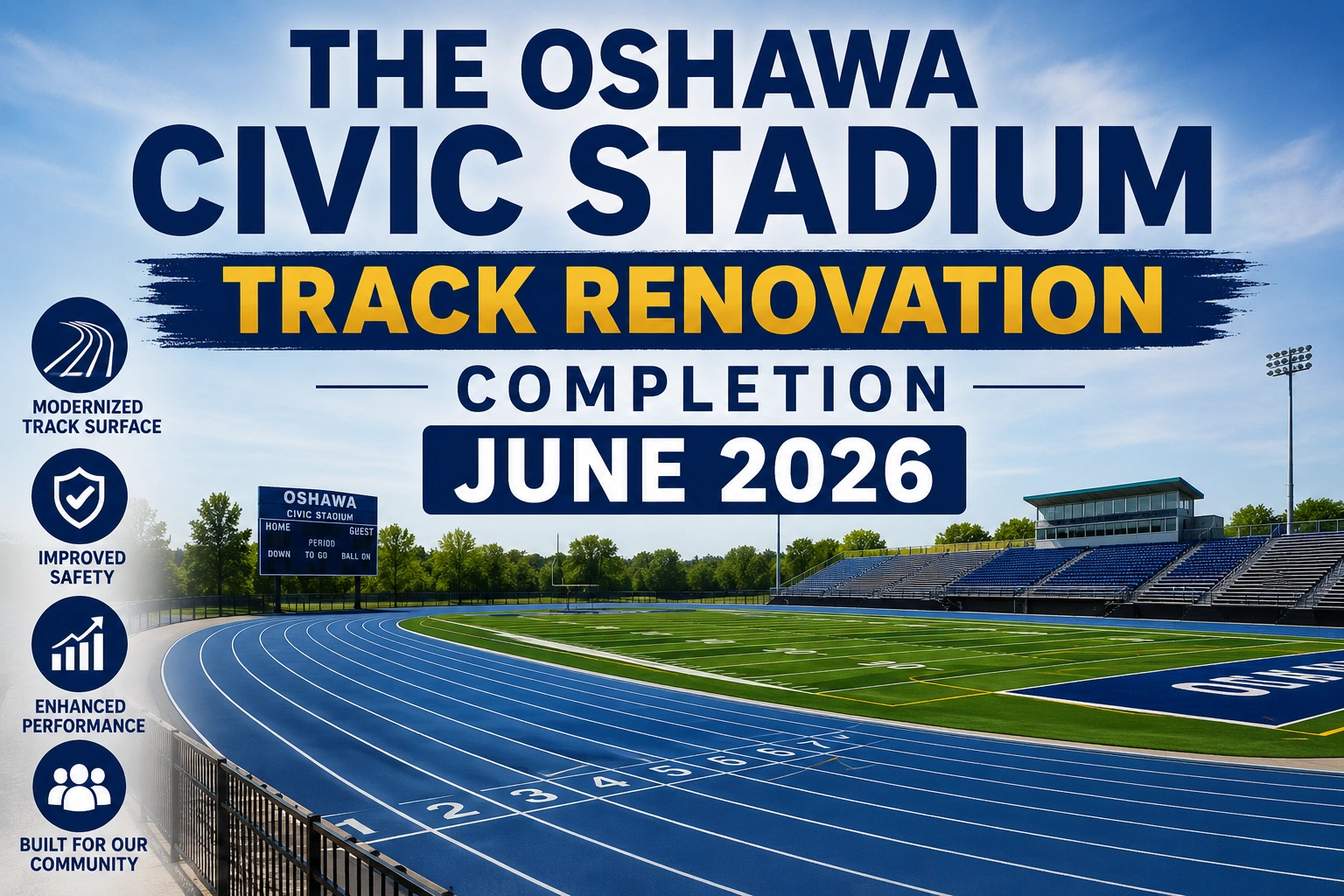 oshawa civic stadium track renovation completion june 2026