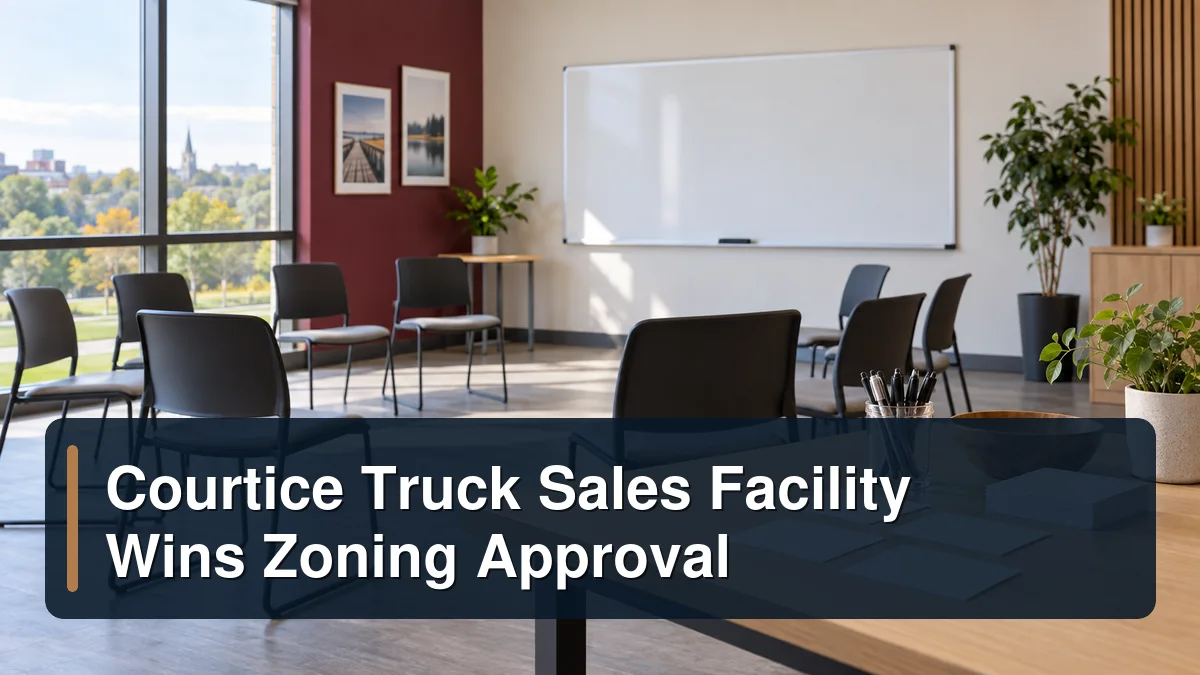 Truck service facility scene with the headline Courtice Truck Sales Facility Wins Zoning Approval