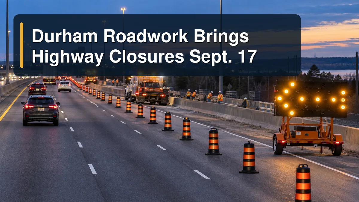 Organized Durham highway work zone with the headline Durham Roadwork Brings Highway Closures Sept. 17