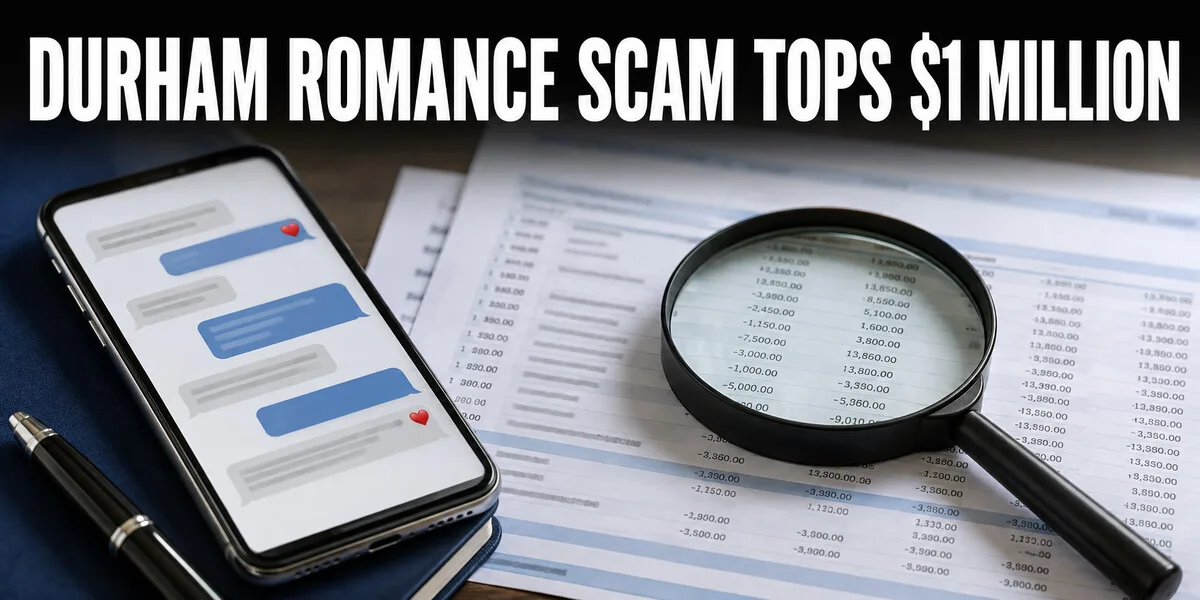 Phone messages and financial records illustrating a Durham romance-fraud investigation