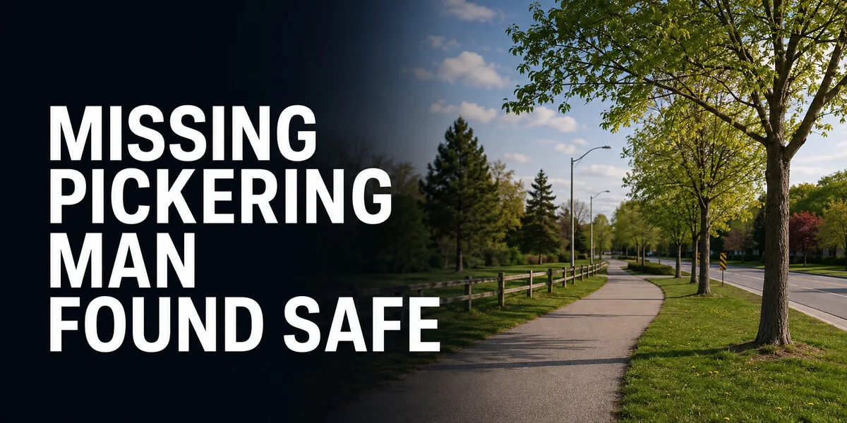 Calm Pickering streetscape illustrating an update that a missing man has been found safe
