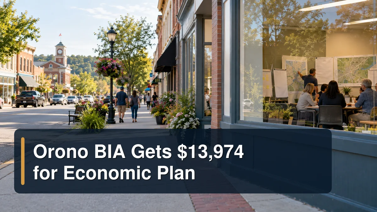 Orono main street economic planning scene with the headline Orono BIA Gets $13,974 for Economic Plan