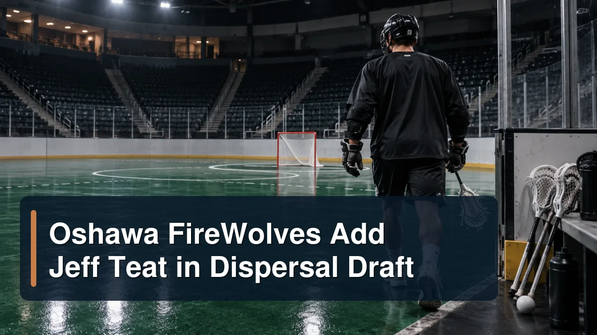 Unbranded indoor lacrosse practice with the headline Oshawa FireWolves Add Jeff Teat in Dispersal Draft