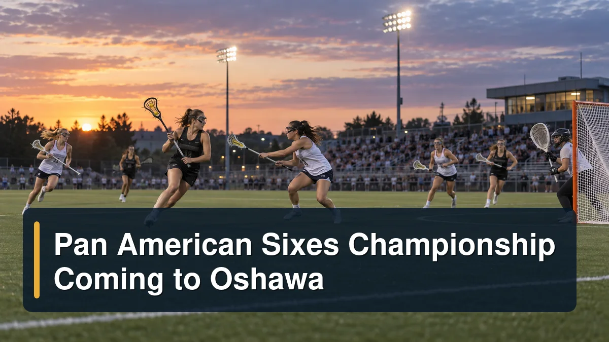 Women’s sixes lacrosse match at dusk with the headline Pan American Sixes Championship Coming to Oshawa