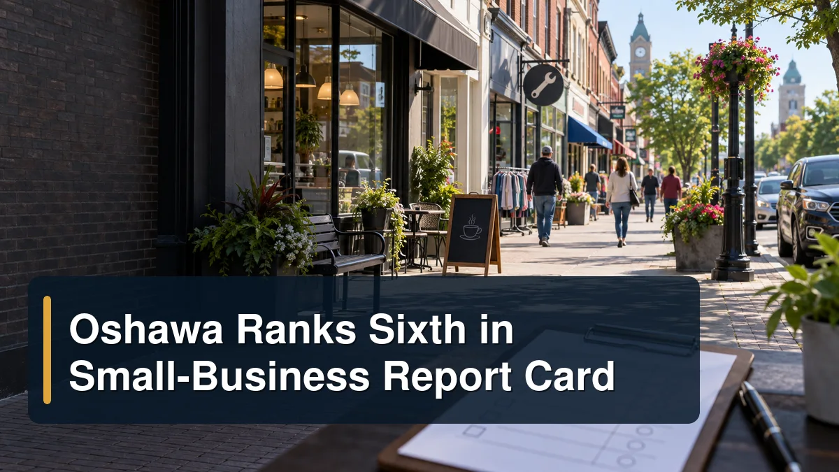 Independent storefronts with the headline Oshawa Ranks Sixth in Small-Business Report Card