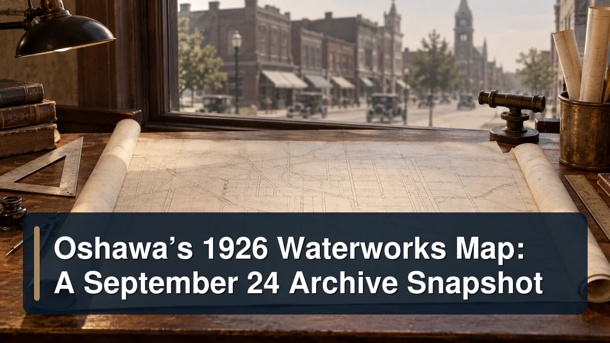 Archival engineering desk with the headline Oshawa’s 1926 Waterworks Map: A September 24 Archive Snapshot