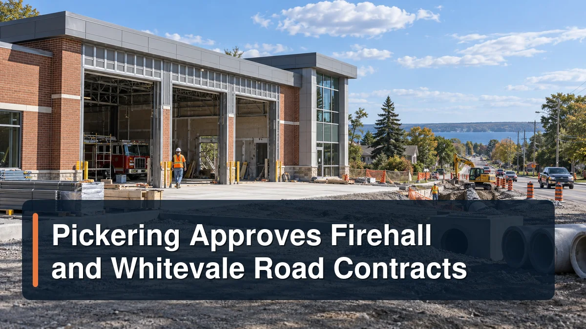 Fire station and road infrastructure construction with the headline Pickering Approves Firehall and Whitevale Road Contracts