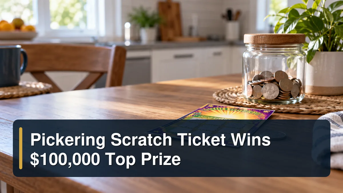 Generic scratch ticket scene with the headline Pickering Scratch Ticket Wins $100,000 Top Prize