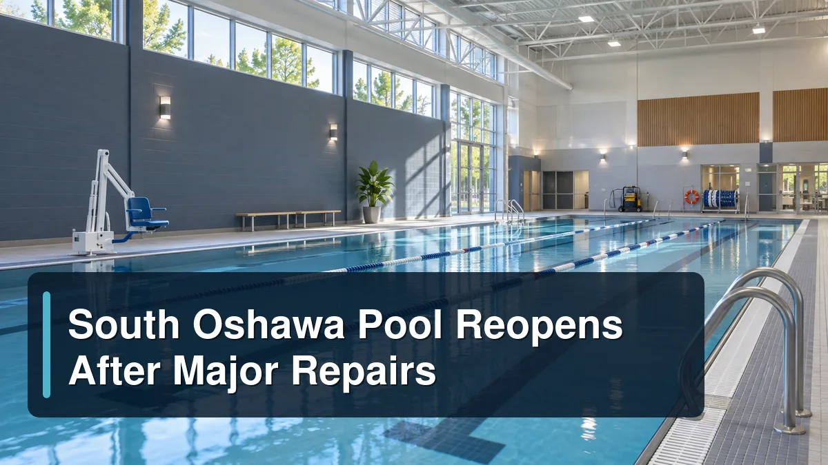 Renovated indoor community pool with the headline South Oshawa Pool Reopens After Major Repairs