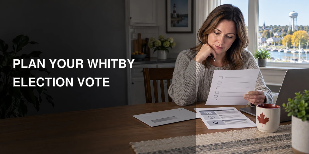 Voter reviewing a sample ballot at home representing Whitby election voting options