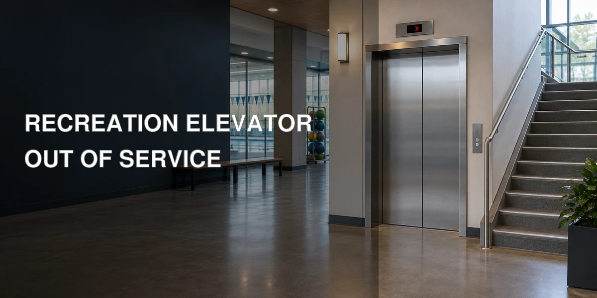 Closed elevator and nearby stairs representing the Whitby Civic Recreation Complex service disruption