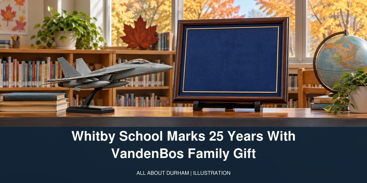 Illustrative school heritage display with a model aircraft and the Whitby school anniversary headline.